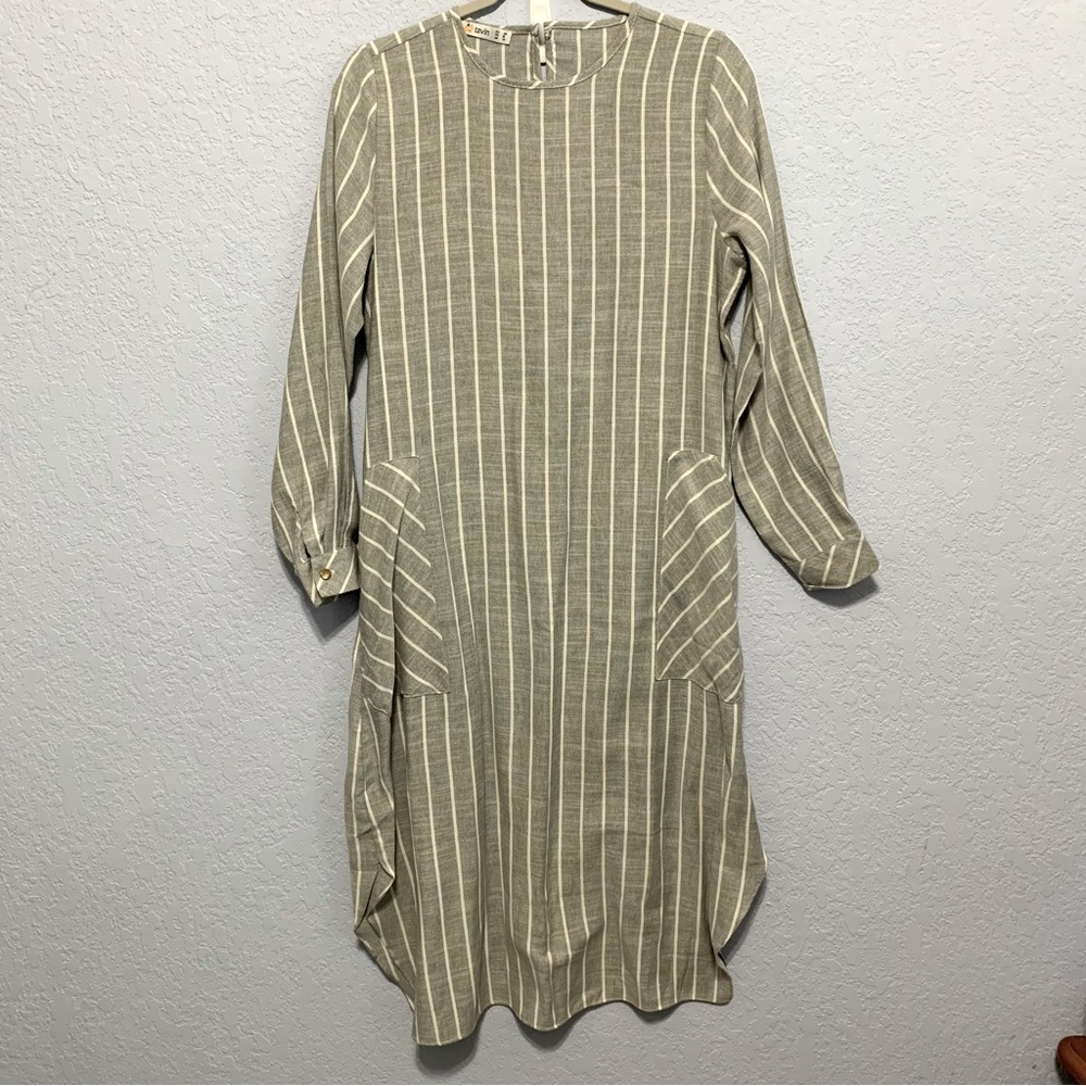 Tavin Gray Stripe Long Sleeve Pockets Long Tunic … - image 1